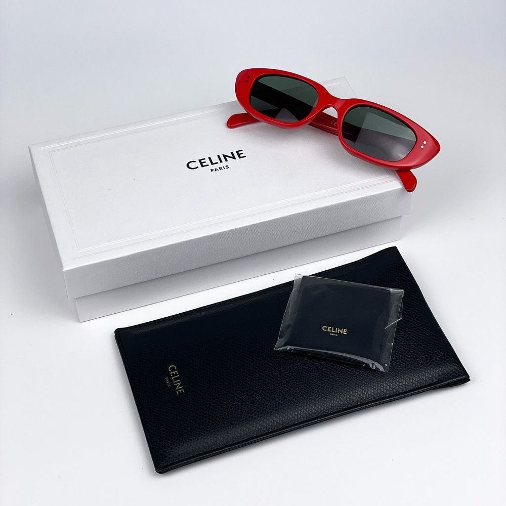 NEW Celine CL40095U 68N Shiny Red  Green Geometric Women Sunglasses - Picture 9 of 13